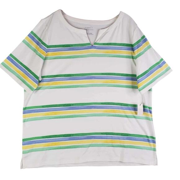 Talbots Shirt Cotton Button Striped Short Sleeve Women’s Size 2X New Split Neck - Picture 2 of 9